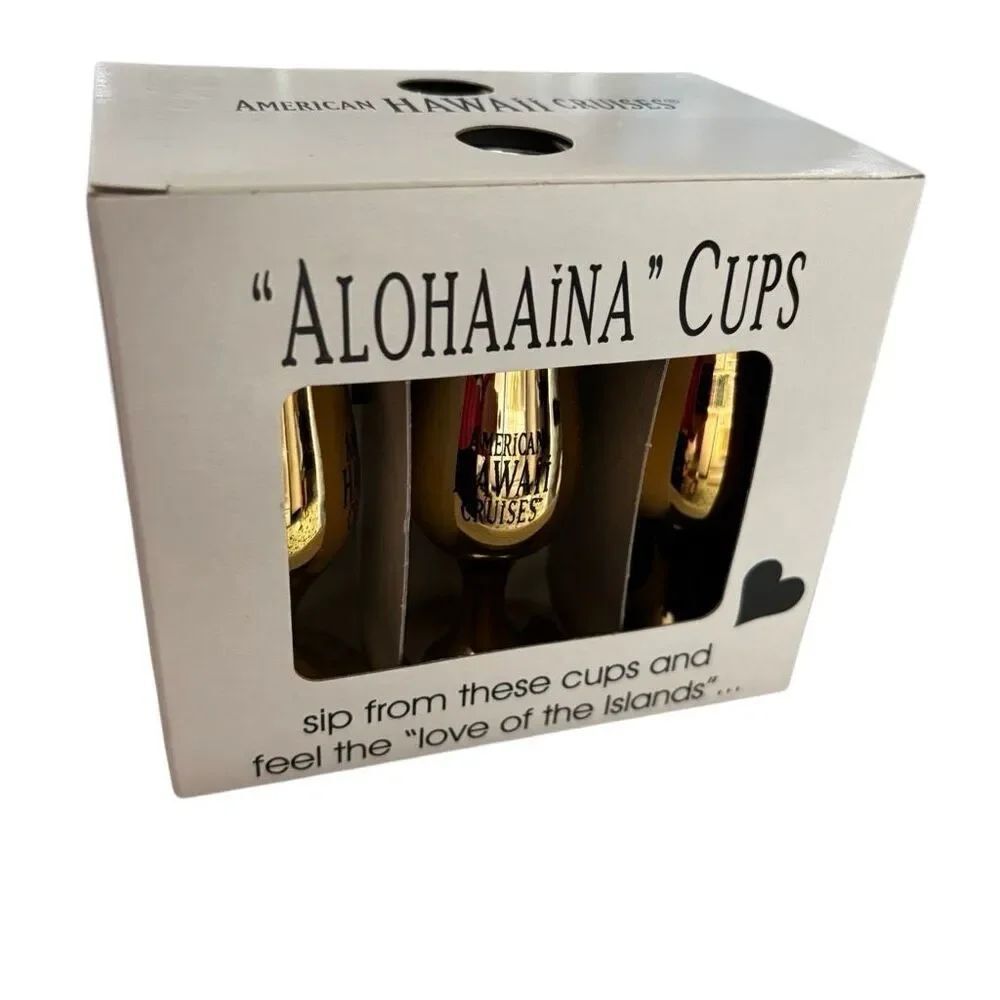 American Hawaii Cruises Alohaaina Cups New Box Of 6 Gold